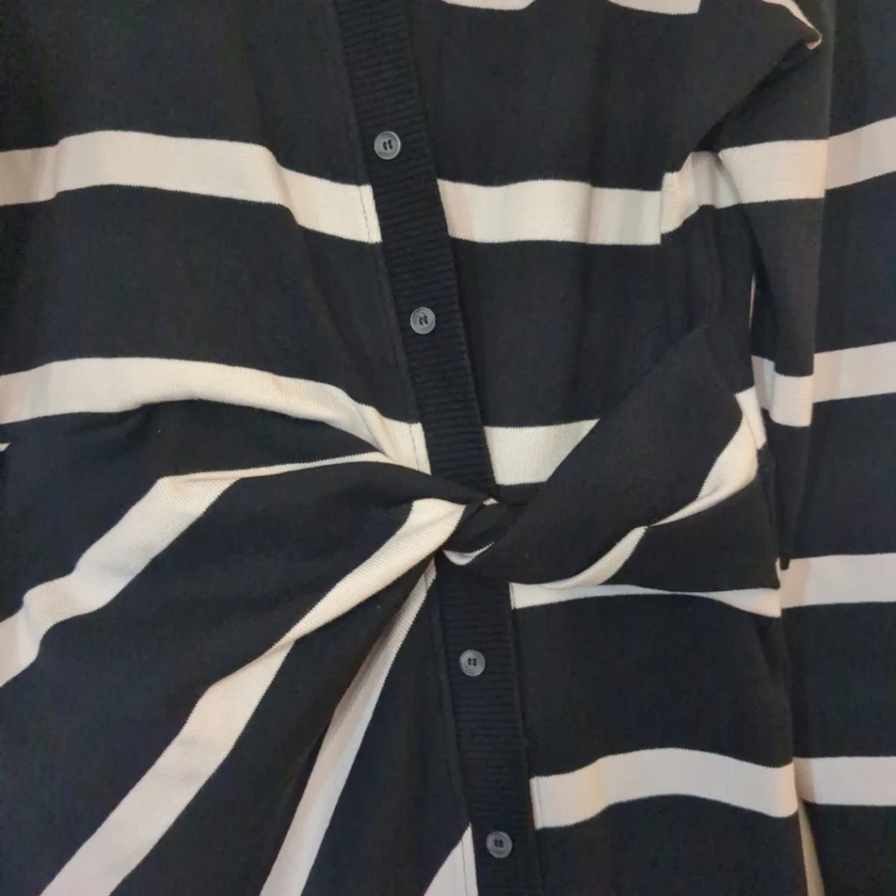 Tanya Taylor Black and Cream Striped Long Sleeve Dress - Picture 4 of 6